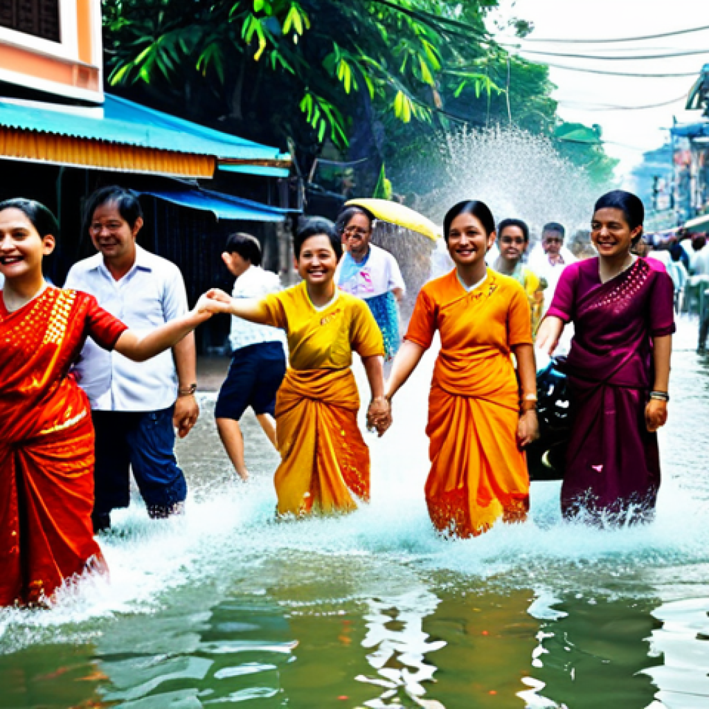 정체성을 고려한 지역 축제 기획 - Songkran Festival Fun**
"A vibrant scene of the Songkran festival in Thailand, people playfully spl...