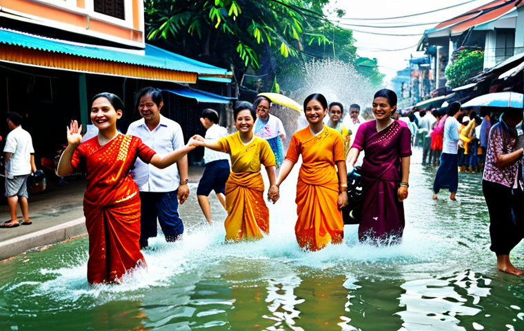 정체성을 고려한 지역 축제 기획 - Songkran Festival Fun**
"A vibrant scene of the Songkran festival in Thailand, people playfully spl...