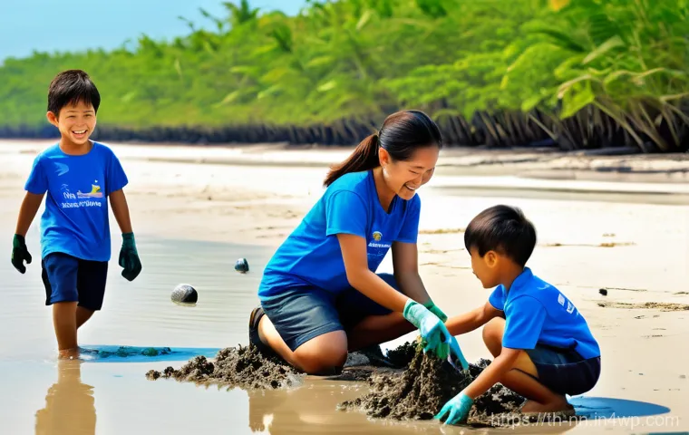 지역 정체성 강화를 위한 자원봉사 활동 - A group of diverse Thai volunteers, including young adults and teenagers, all wearing modest casual ...