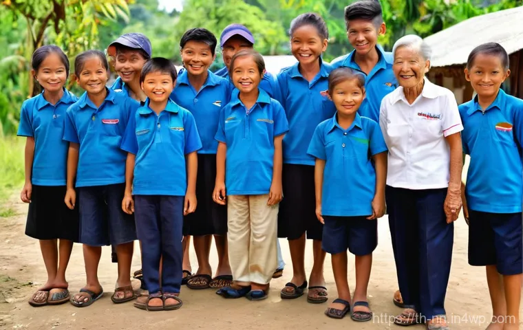 지역 정체성 강화를 위한 자원봉사 활동 - A vibrant and energetic scene of Thai volunteers, including young adults and enthusiastic children (...