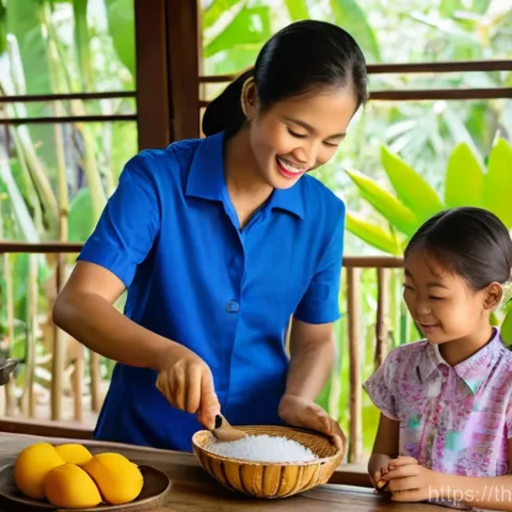 미래 세대를 위한 지역 정체성 교육 - **A joyful family cooking scene in a traditional Thai home.**
A warm and inviting atmosphere is ...