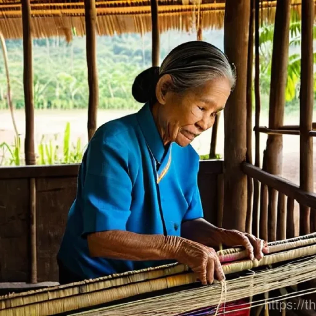 전통공예와 지역 정체성의 상관관계 - **Thai Silk Weaver in Northern Village**
A serene portrait of an elderly female Thai master arti...