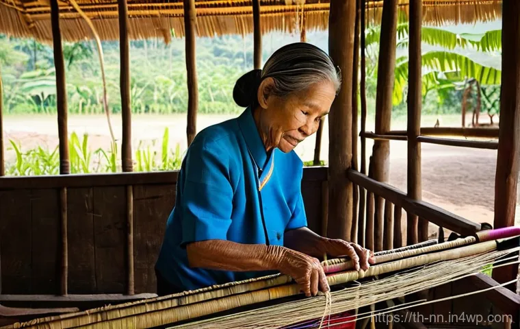 전통공예와 지역 정체성의 상관관계 - **Thai Silk Weaver in Northern Village**
    A serene portrait of an elderly female Thai master arti...