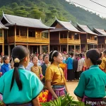 Home 14 소셜미디어와 지역 정체성의 관계 - A vibrant and detailed scene of a northern Thai village festival featuring local people dressed in t...