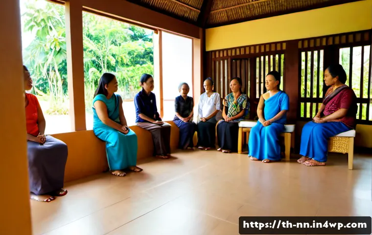 Home 15 정체성 강화의 사회적 영향 - Photorealistic documentary-style scene in a welcoming Thai community center, a diverse group of adul...